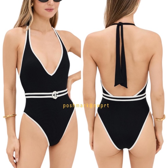 l*space Other - NWT 💯 L*Space Caicos One Piece Belted Halter Swimsuit Swimwear Black White XS